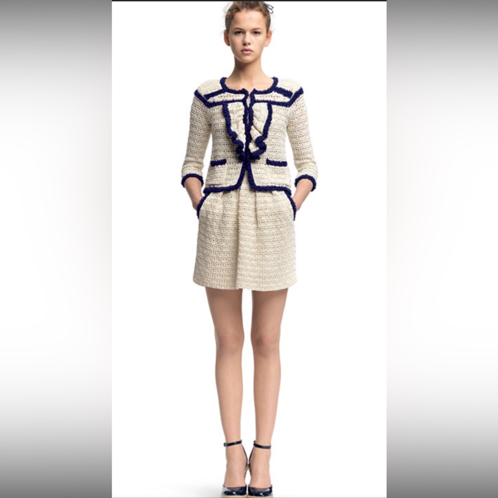 RED Valentino Cream and Navy Knit Suit with gold thread